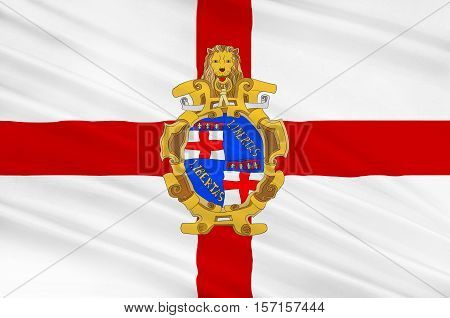 Flag of Bologna is the largest city and the capital of the Emilia-Romagna Region in Italy. 3d illustration