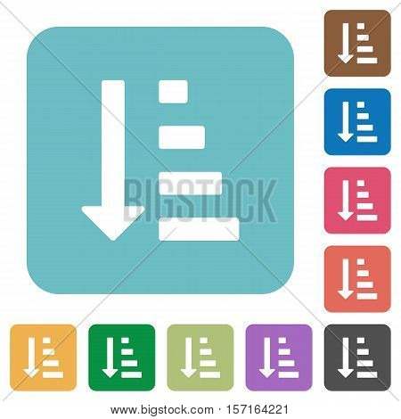 Ascending ordered list mode white flat icons on color rounded square backgrounds