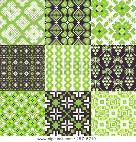 Nine abstract geometric flora patterns in retro style