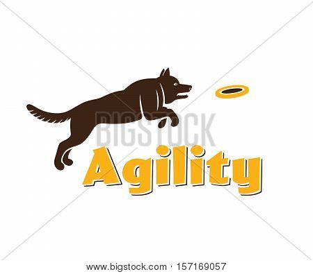 Dog agility logotype. Dog silhouette isolated on white background. Dog sport illustration. Agility dog for your design.