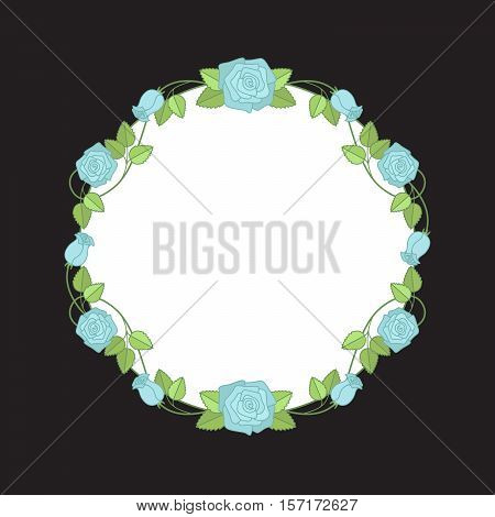 Vector Floral Wreath Of Blue Roses For Wedding Invitations. Colorful Illustration.