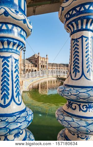 The Plaza de Espania is a Square located in the Park in Seville Built in 1928 for the Ibero-American Exposition of 1929. It is a landmark example of the Renaissance Revival style