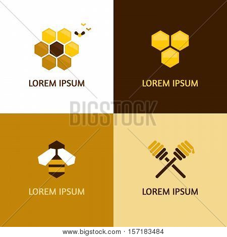 Honey logotypes vector set. Flat style. Vector Illustration.
