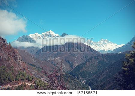 beautiful mountain landscape on the way to everest base camp. sagarmatha national park. nepal