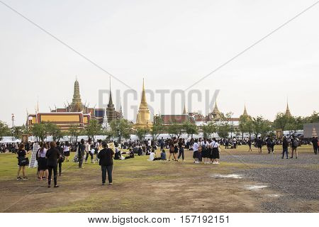 BANGKOK THAILAND - OCT 19 : the mourners at south zone of Sanam Luang while the body of Thailand Bhumibol Adulyadej keep in Grand Palace on october 19 2016