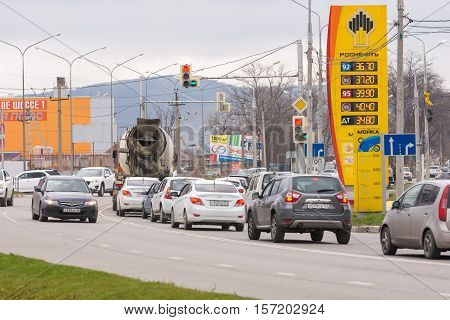 Anapa, Russia - November 16, 2016: Refills Stand Oil Company Rosneft With Fuel Near The Road Prices