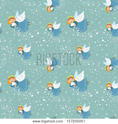 Christmas seamless background with angels and snow