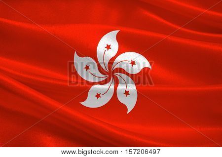 Flag of Hong Kong officially Hong Kong Special Administrative Region of the Peoples Republic of China. 3d illustration