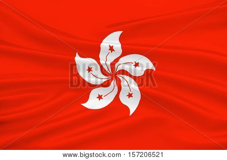 Flag of Hong Kong officially Hong Kong Special Administrative Region of the Peoples Republic of China. 3d illustration