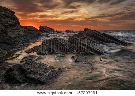 Colourful sunrise at the village of Sinemorets, Bulgaria