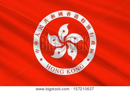 Flag of Hong Kong officially Hong Kong Special Administrative Region of the Peoples Republic of China. 3d illustration