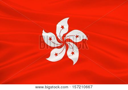 Flag of Hong Kong officially Hong Kong Special Administrative Region of the Peoples Republic of China. 3d illustration