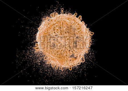 Destruction of leukaemia cell, conceptual image. 3D illustration which can be used to illustrate blood cancer treatment