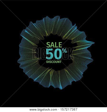 Isolated blue color abstract round shape drapery logo. Shop sale sign. Discount symbol. Wavy texture logotype. Unusual crumpled icon. Vector illustration