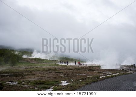 The Great Geysir Strokkur in Iceland hot fog geology 