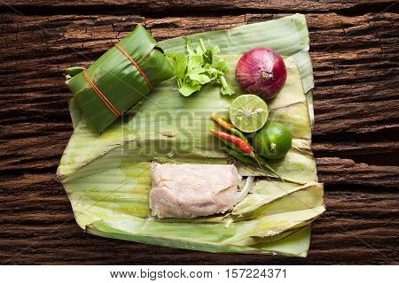 Nham Sour Pork In Banana Leaves Thai Food