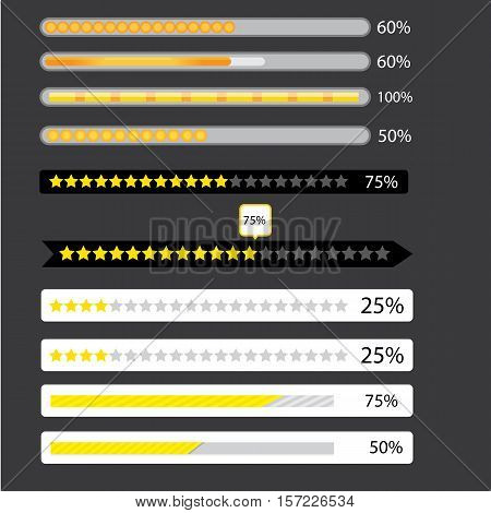 orange preloaders and progress loading bars. vector illustration.