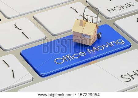 Office Move concept on red keyboard button 3D rendering