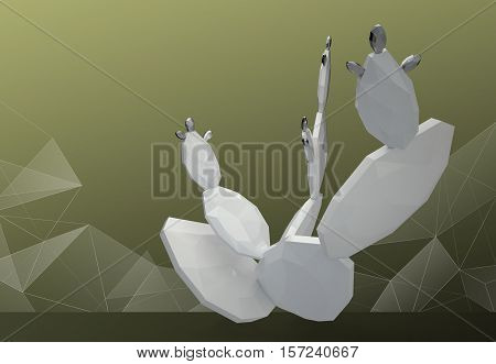 Polygonal Illustration. Low poly cactus white ceramic.