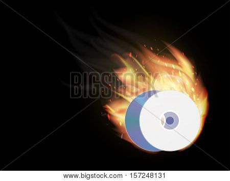 a cd dvd disk burning on a black background