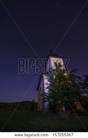 Church In Clear, Starry Night With Ursa Maior - Big Bear And Polaris - North Star