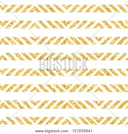 Shining golden glitter stripes on white seamless vector design pattern. Striped sparkling Christmas celebration print.