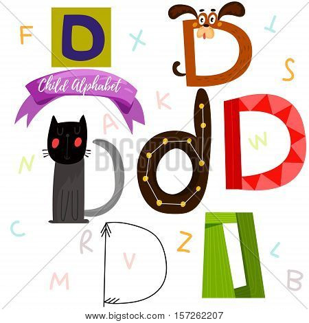 Bright Alphabet Set In Vector.d Letter-stylish 6 Hand Drawn Letters In Different Designs.cartoon Abs