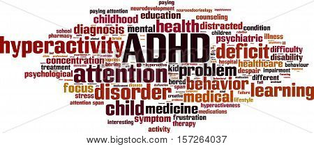 ADHD word cloud concept. Vector illustration on white