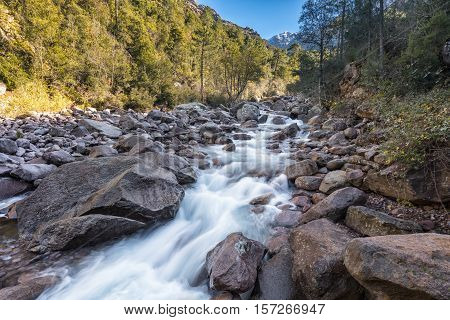Slow Shutter Photo Of Figarella River At Bonifatu In Corsica