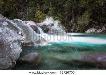 Slow Shutter Photo Of Figarella River At Bonifatu In Corsica