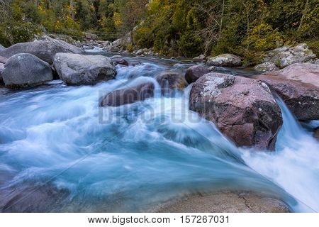Slow Shutter Photo Of Figarella River At Bonifatu In Corsica