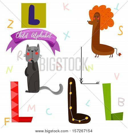 Bright Alphabet Set In Vector.l Letter-stylish 6 Hand Drawn Letters In Different Designs.cartoon Abs