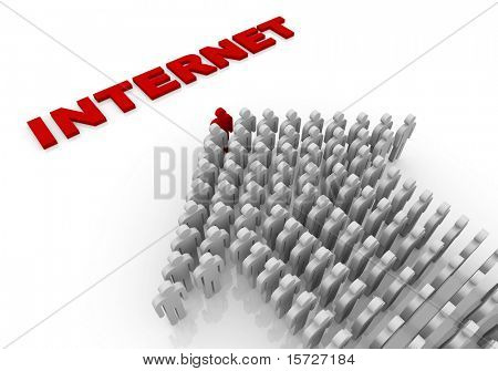 Mensen vormen in pijl naar internet