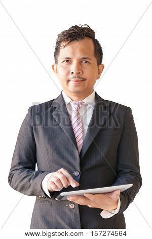 Portrait of businessman 30-40 years old use digital tablet on with background Have clipping paths.