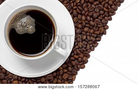 Coffee cup and coffee beans on a white background, isolated