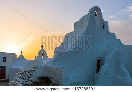 Greece Mykonos Chora the Panagia Paraportiani orthodox church in the Kastro area