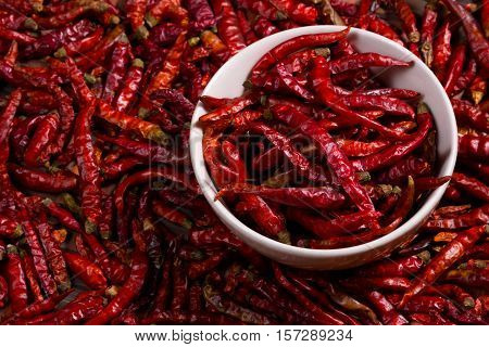 Red hot chili pepper dried in white cup