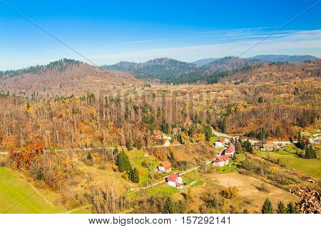 Beautiful town of Lokve in Gorski kotar, Croatia, in autumn, panoramic view