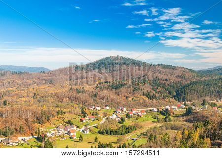 Beautiful town of Lokve in Gorski kotar, Croatia, in autumn, panoramic view