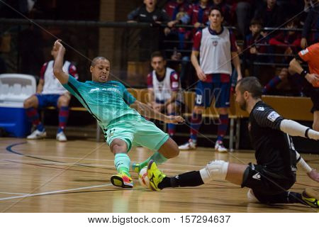 VALENCIA, SPAIN - NOVEMBER 8th: (L) Ferrao, (R) Yeray during Spanish King Cup match between Levante UD FS and FC Barcelona at Cabanyal Stadium on November 8, 2016 in Valencia, Spain