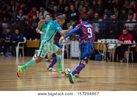VALENCIA, SPAIN - NOVEMBER 8th: Ferrao with ball during Spanish King Cup match between Levante UD FS and FC Barcelona at Cabanyal Stadium on November 8, 2016 in Valencia, Spain