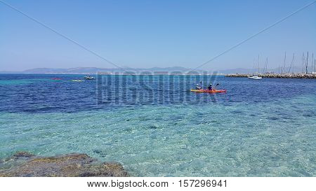 Beautiful sea views with boats and Palma de Mallorca on the horizon Majorca Balearic Islands Spain