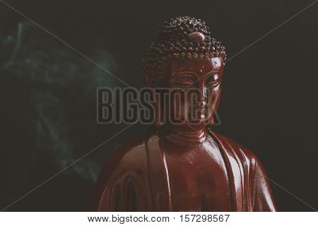 Decorative Buddha Statue, Buddha In The Background Of Incense, Shakyamuni Attained Enlightenment. Th
