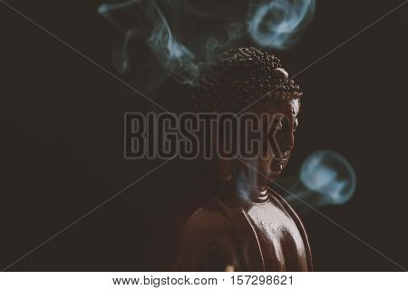 Decorative Buddha Statue, Buddha In The Background Of Incense, Shakyamuni Attained Enlightenment. Th