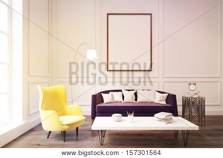 Living Room Interior With Purple Sofa, Toned