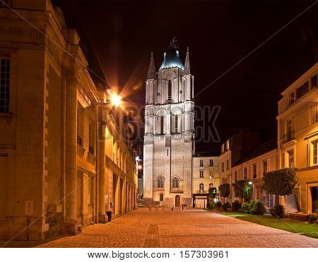 Saint-maurice Cathedral At Night, Angers In France