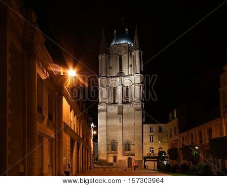 Saint-maurice Cathedral At Night, Angers In France