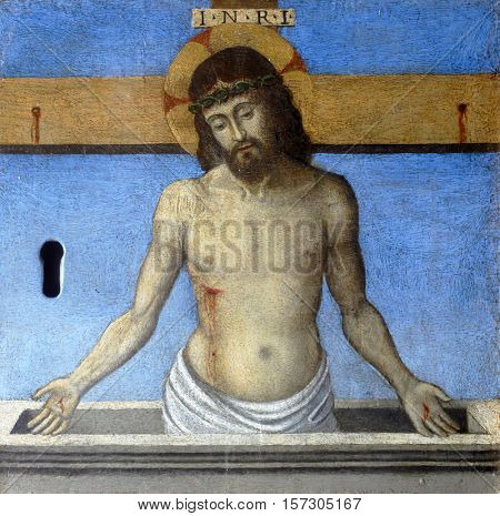 VIS, CROATIA - DECEMBER 12: Girolamo da Santa Croce: Imago Pietatis, Tabernacle in Church of the Assumption of the Blessed Virgin Mary in Vis, Croatia on December 12, 2011