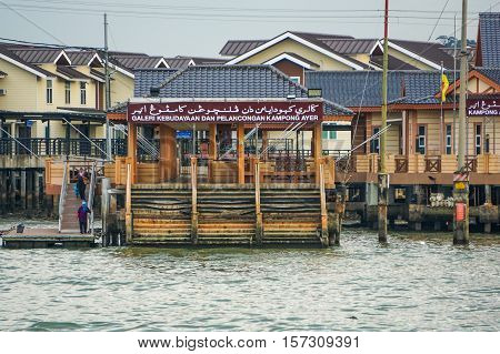 Bandar Seri Begawan,Brunei-Nov 10,2016:Water village known as Kampong Air at Brunei Darussalam.It's a beautiful sight to see hundreds of houses seemingly floating on water & historical places