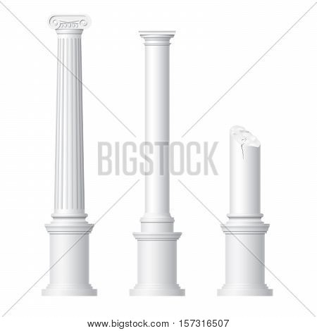Realistic antique columns isolated on white background vector illustration